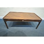A BEVAN FUNNEL STYLE MAHOGANY COFFEE TABLE, with canted corners, length 123cm x depth 68cm x