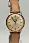 A GENTS 9CT GOLD 'OMEGA AUTOMATIC SEAMASTER' WRISTWATCH, round champagne dial signed 'Omega