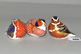 THREE ROYAL CROWN DERBY BIRD PAPERWEIGHTS, comprising a Chaffinch, a Robin and a Pheasant, the