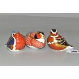 THREE ROYAL CROWN DERBY BIRD PAPERWEIGHTS, comprising a Chaffinch, a Robin and a Pheasant, the