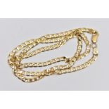 A 9CT GOLD FLAT CURBLINK CHAIN NECKLACE, fitted with a lobster clasp, approximate length 500mm,