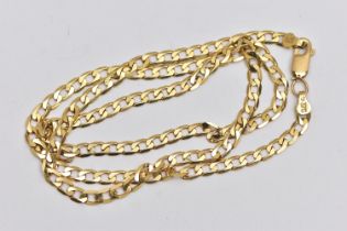 A 9CT GOLD FLAT CURBLINK CHAIN NECKLACE, fitted with a lobster clasp, approximate length 500mm,