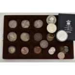 A TRAY CONTAINING AMOUNTS OF MAINLY SILVER CONTENT COINAGE, to include an 1887 Double Florin (