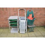 A COLLECTION OF MISCELLANEOUS to include a garden storge unit, folding platform, two pairs of