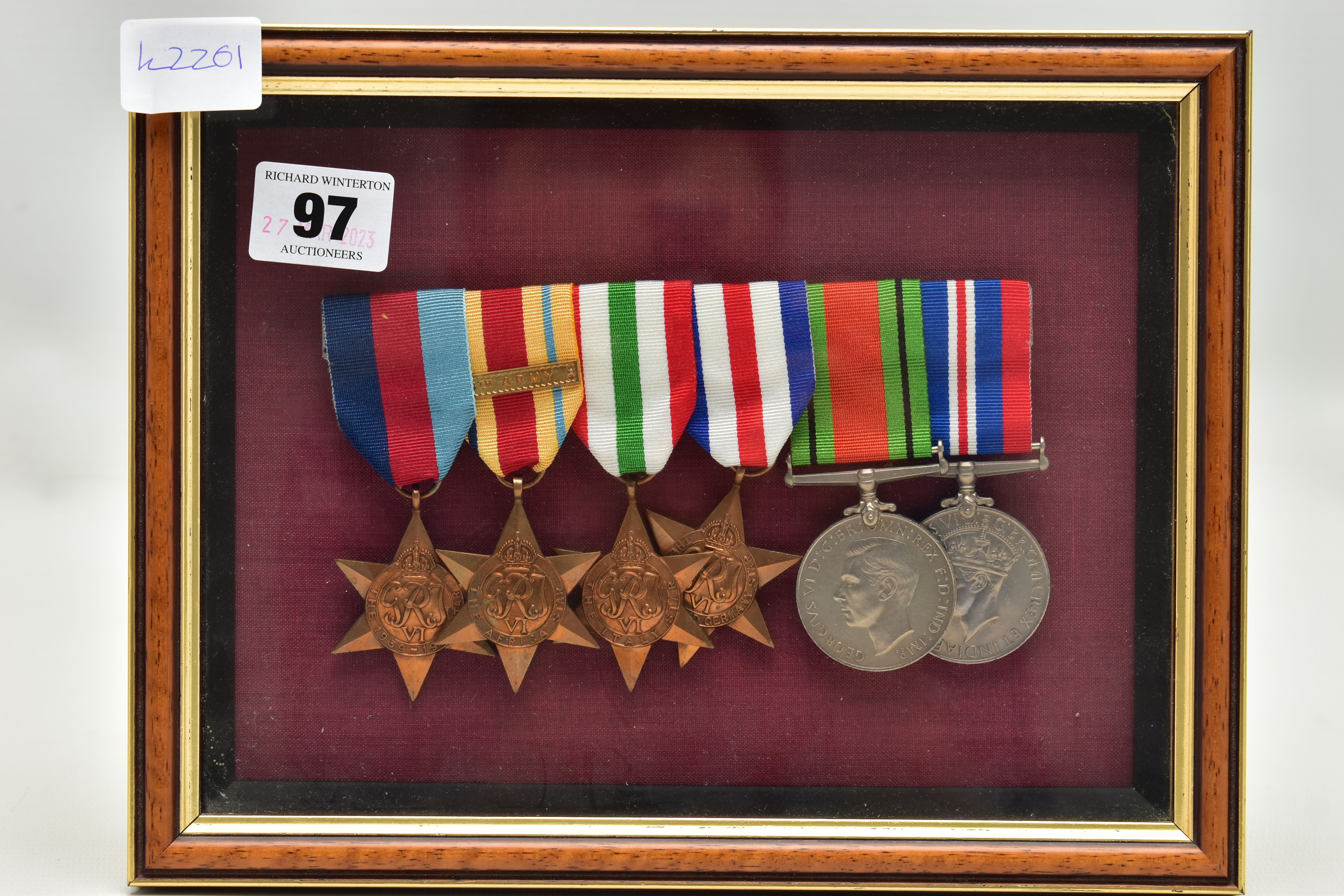 A SET OF SIX WORLD WAR II FRAMED MEDALS, including 'The 1939 - 1945 star', 'The Africa Star', 'The