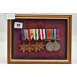 A SET OF SIX WORLD WAR II FRAMED MEDALS, including 'The 1939 - 1945 star', 'The Africa Star', 'The