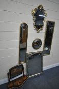 A SELECTION OF WALL MIRRORS, to include a rectangular gilt framed mirror, a foliate frame mirror,