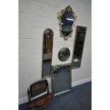 A SELECTION OF WALL MIRRORS, to include a rectangular gilt framed mirror, a foliate frame mirror,