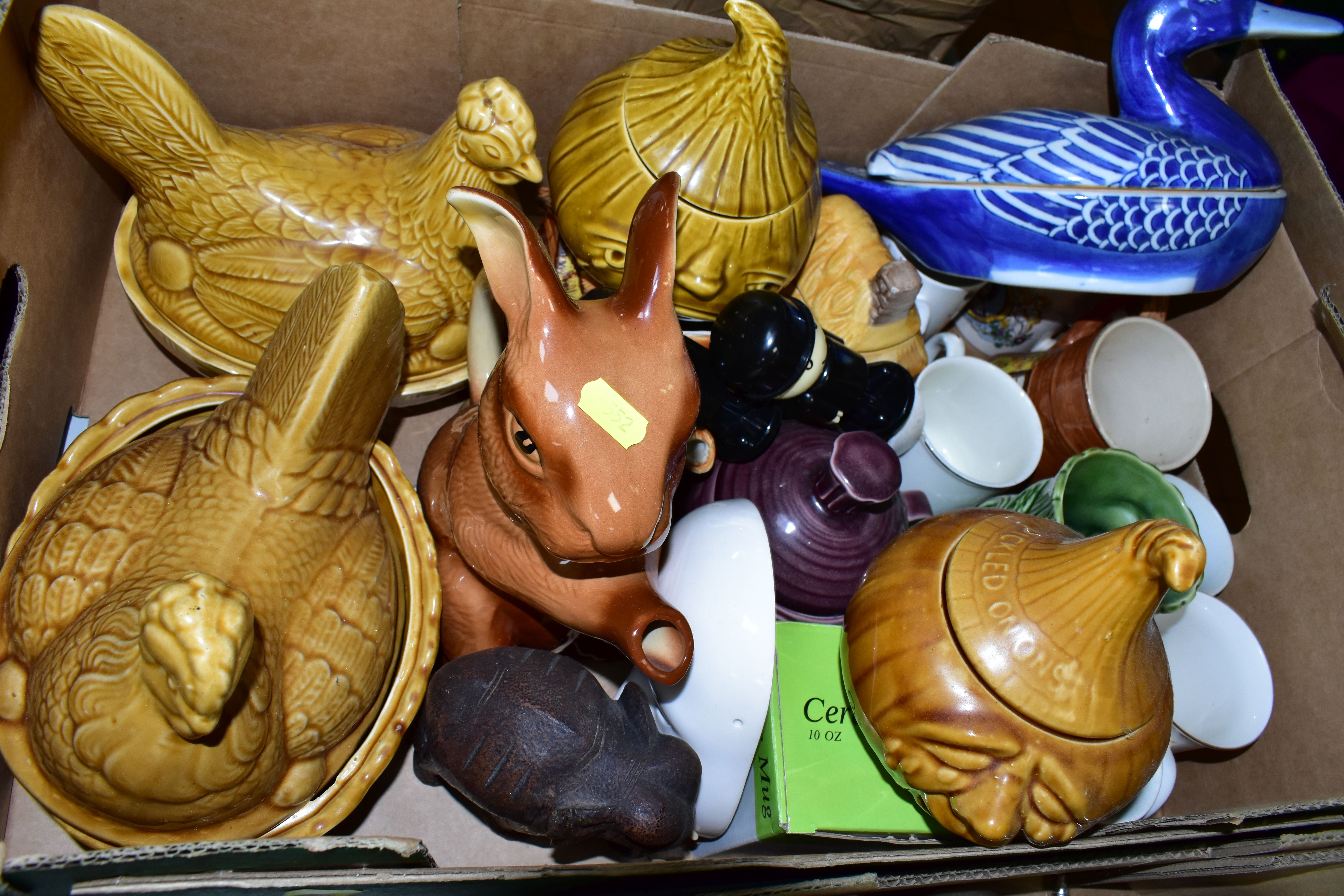 FOUR BOXES OF CERAMICS AND METALWARE, to include assorted tea sets, dinner wares, Spillars Flour - Image 4 of 8