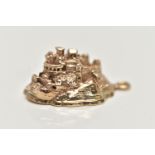 A 9CT GOLD CHARM, a yellow gold charm of Edinburgh castle, hallmarked 9ct London, approximate