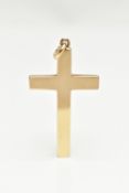 A 9CT GOLD CROSS PENDANT, a yellow gold polished cross, approximate length 38mm, hallmarked 9ct
