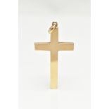 A 9CT GOLD CROSS PENDANT, a yellow gold polished cross, approximate length 38mm, hallmarked 9ct