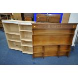 TWO LIGHT OAK EFFECT BOOKCASES, largest width 72cm x depth 30cm x height 126cm, along with an oak