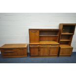 A G PLAN FRESCO TEAK HIGHBOARD, with an arrangement of shelves and drawers, width 142cm x depth 44cm