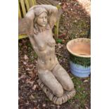 A WEATHERED COMPOSITE GARDEN FIGURE OF A NUDE LADY KNEELING, height 96cm