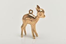 A 9CT GOLD CHARM, yellow gold charm of a fawn, approximate height 28mm, hallmarked 9ct Birmingham,