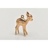 A 9CT GOLD CHARM, yellow gold charm of a fawn, approximate height 28mm, hallmarked 9ct Birmingham,