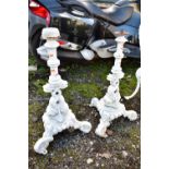 A PAIR OF VICTORIAN STYLE PEDESTAL BASES, on triple scrolled supports, height 68cm (condition:-