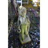 A COMPOSITE WEATHERED WATER FEATURE, of a standing boy with an urn, height 77cm (condition:-chip