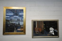 TWO RECTANGULAR WALL MIRRORS, largest mirror 120cm x 95cm