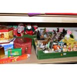 FIVE BOXES AND LOOSE CHRISTMAS AND EASTER DECORATIONS, to include a Goebel rabbit pulling a