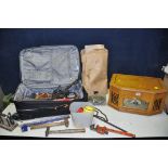 A QUANTITY OF TOOLS to include hammers, holesaw bits, drill bits, hand drill, small quantity of