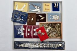 A BOX OF ASSORTED SILVER AND WHITE METAL JEWELLERY, to include a small box of assorted white metal
