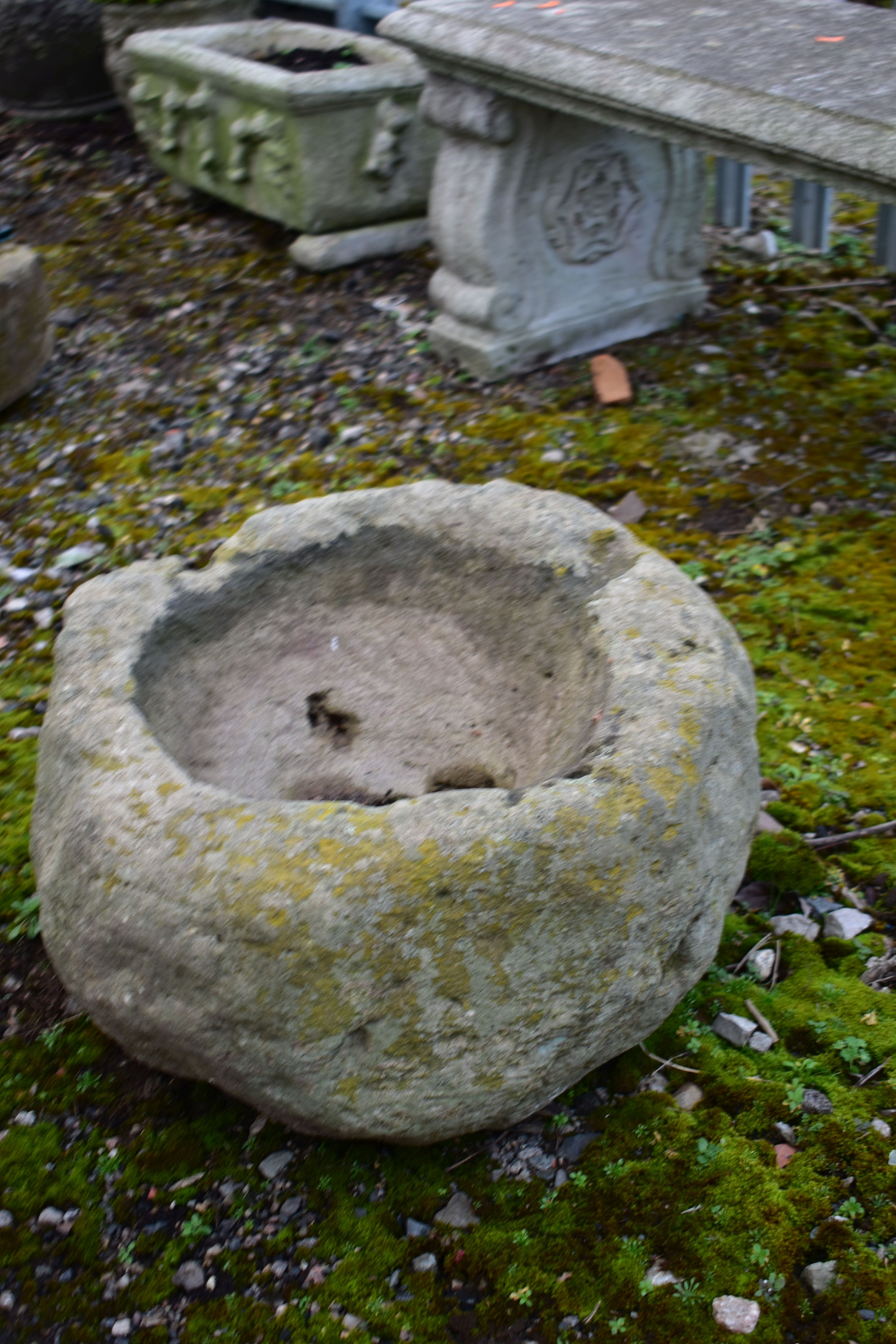 AN ANTIQUE STONE PLANTER, of a circular form, max diameter 50cm x height 27cm - Image 2 of 2