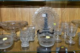TWELVE PIECES OF 19TH AND 20TH CENTURY CUT GLASS TABLE AND STEMWARE, comprising a set of three water