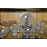 TWELVE PIECES OF 19TH AND 20TH CENTURY CUT GLASS TABLE AND STEMWARE, comprising a set of three water