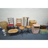 A SELECTION OF OCCASIONAL FURNITURE, to include an Alibaba linen basket, wicker chest of three