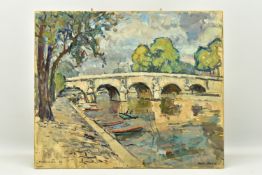 MAURICE FONGUEUSE (FRENCH 1888-1963) 'LA PONT-MARIE A PARIS' a Parisian scene depicting the bridge