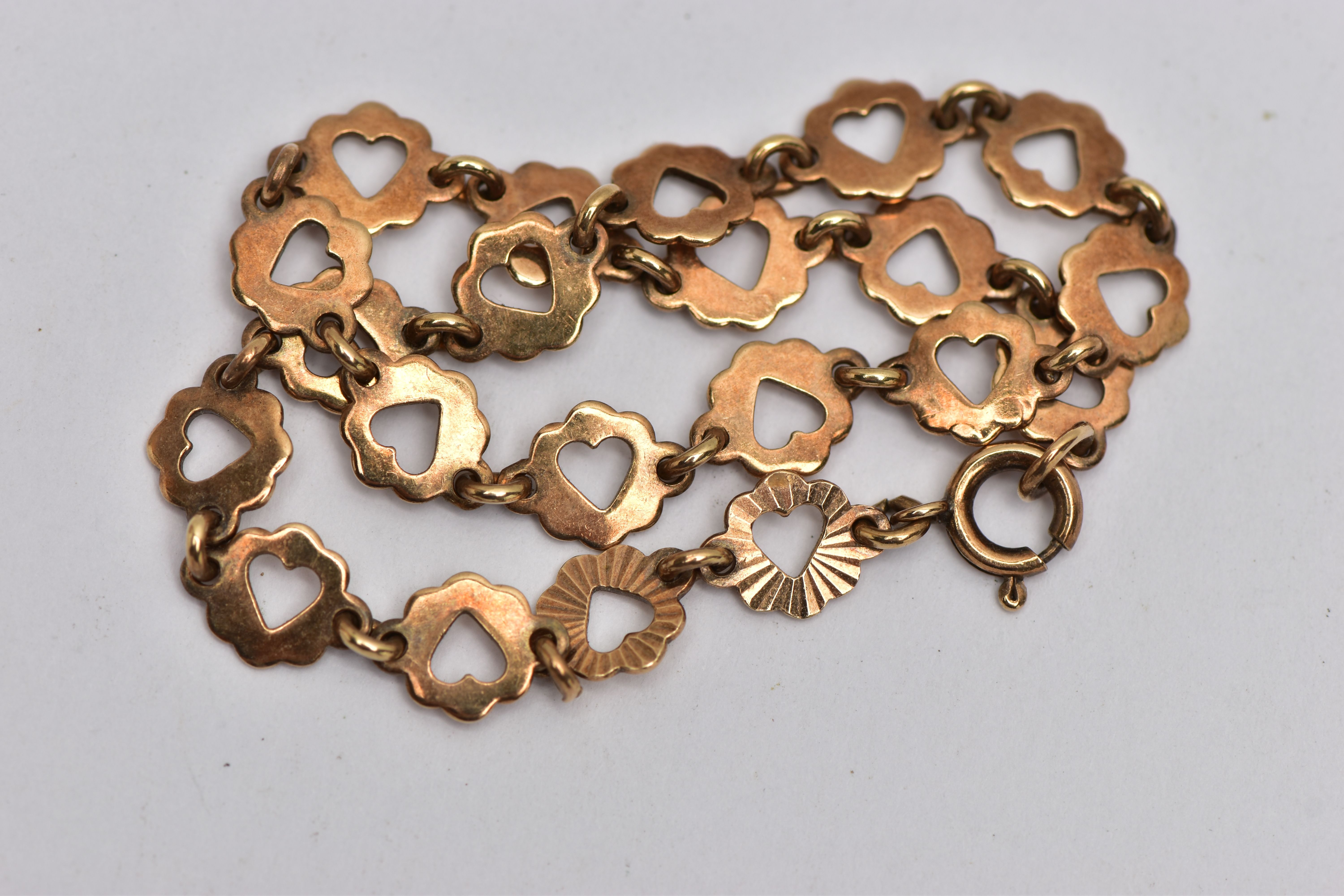 A 9CT GOLD CHAIN BRACELET, fancy link chain, fitted with a spring clasp, approximate length 190mm, - Image 2 of 2