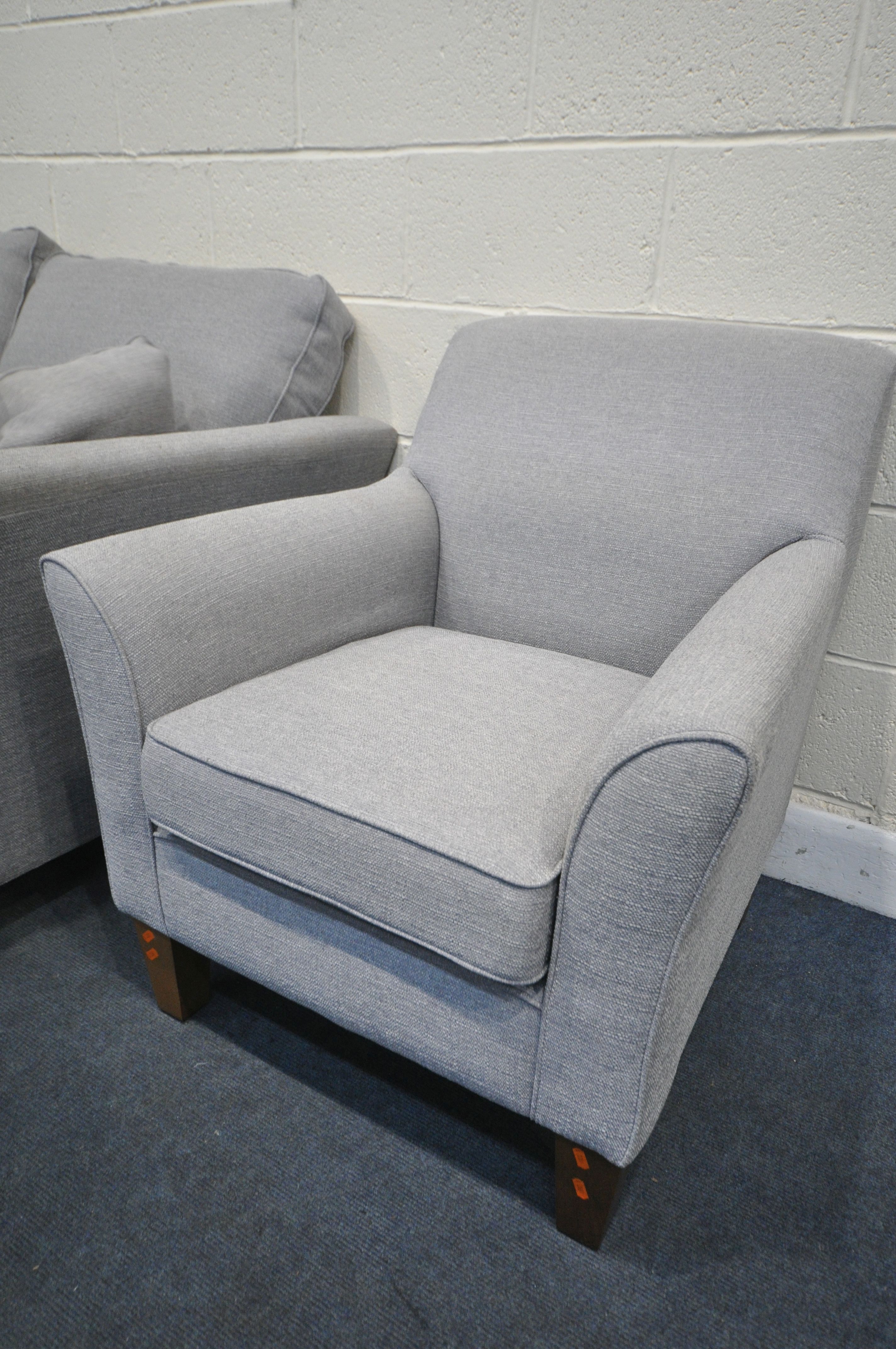 A TWO PIECE GREY UPHOSTERED LOUNGE SUITE, comprising a sofa and armchair (condition:-good - Image 3 of 3