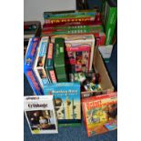 TWO BOXES OF GAMES comprising three editions of Cluedo, The Muppet Show, Monopoly, Farming, The