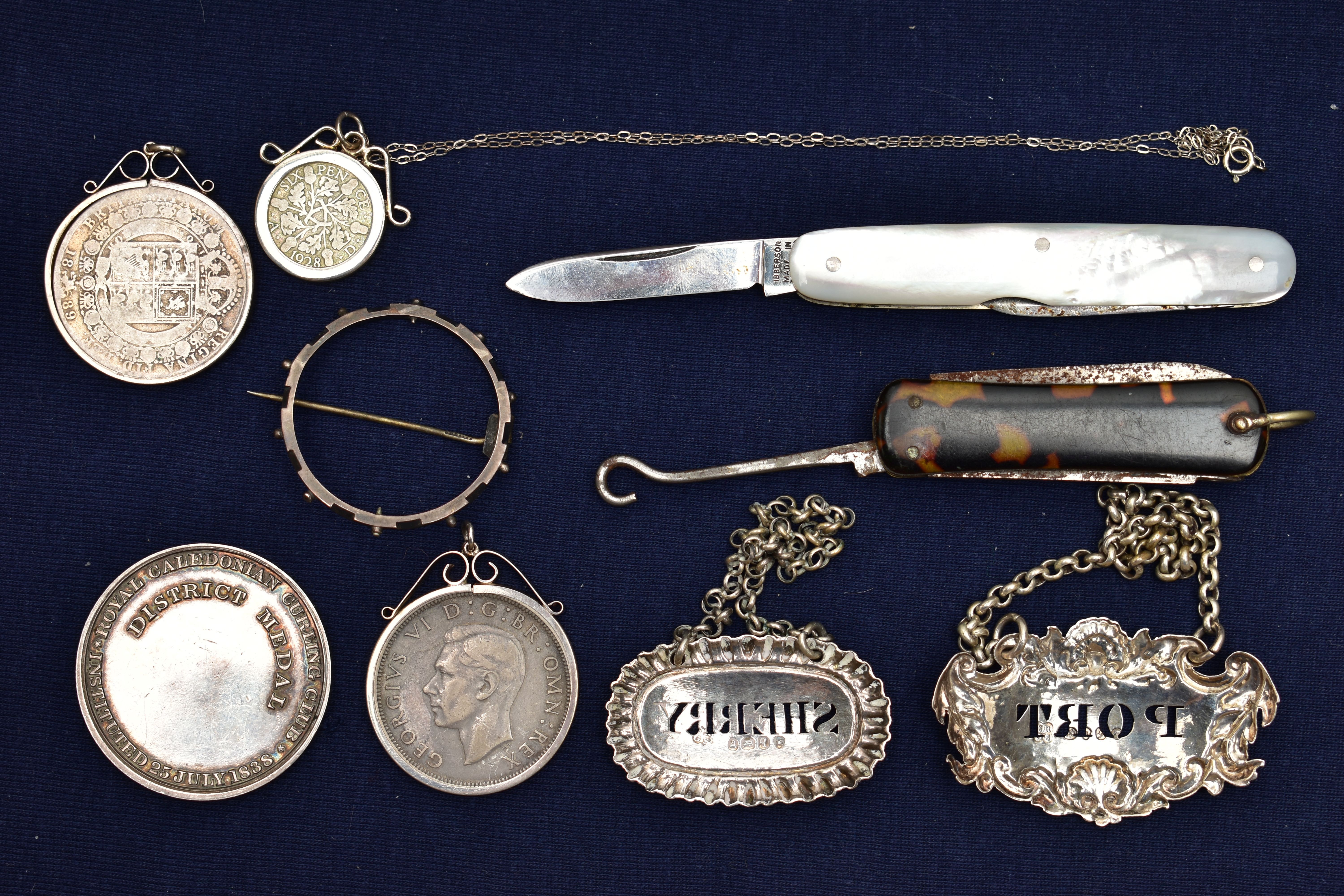 ASSORTED SILVER AND WHITE METAL ITEMS, to include a Georgian silver 'Sherry' decanter label, - Image 2 of 2