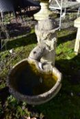 A COMPOSITE WEATHERED WATER FEATURE, of a water pump and bucket, max height 67cm