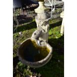 A COMPOSITE WEATHERED WATER FEATURE, of a water pump and bucket, max height 67cm