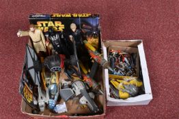 A QUANTITY OF BOXED AND UNBOXED MODERN STAR WARS FIGURES, VEHICLES AND GAMES ETC., to include