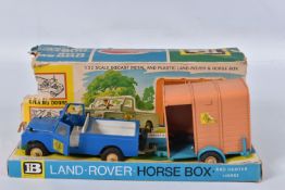 A BOXED BRITAINS LAND ROVER, HORSE BOX AND HUNTER HORSE, No.9575, playworn condition with some paint