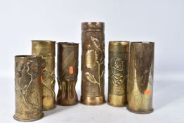 SIX VARIOUS TRENCH ART CASES, five of which are dated for WWI and one is possibly dated 1910, five