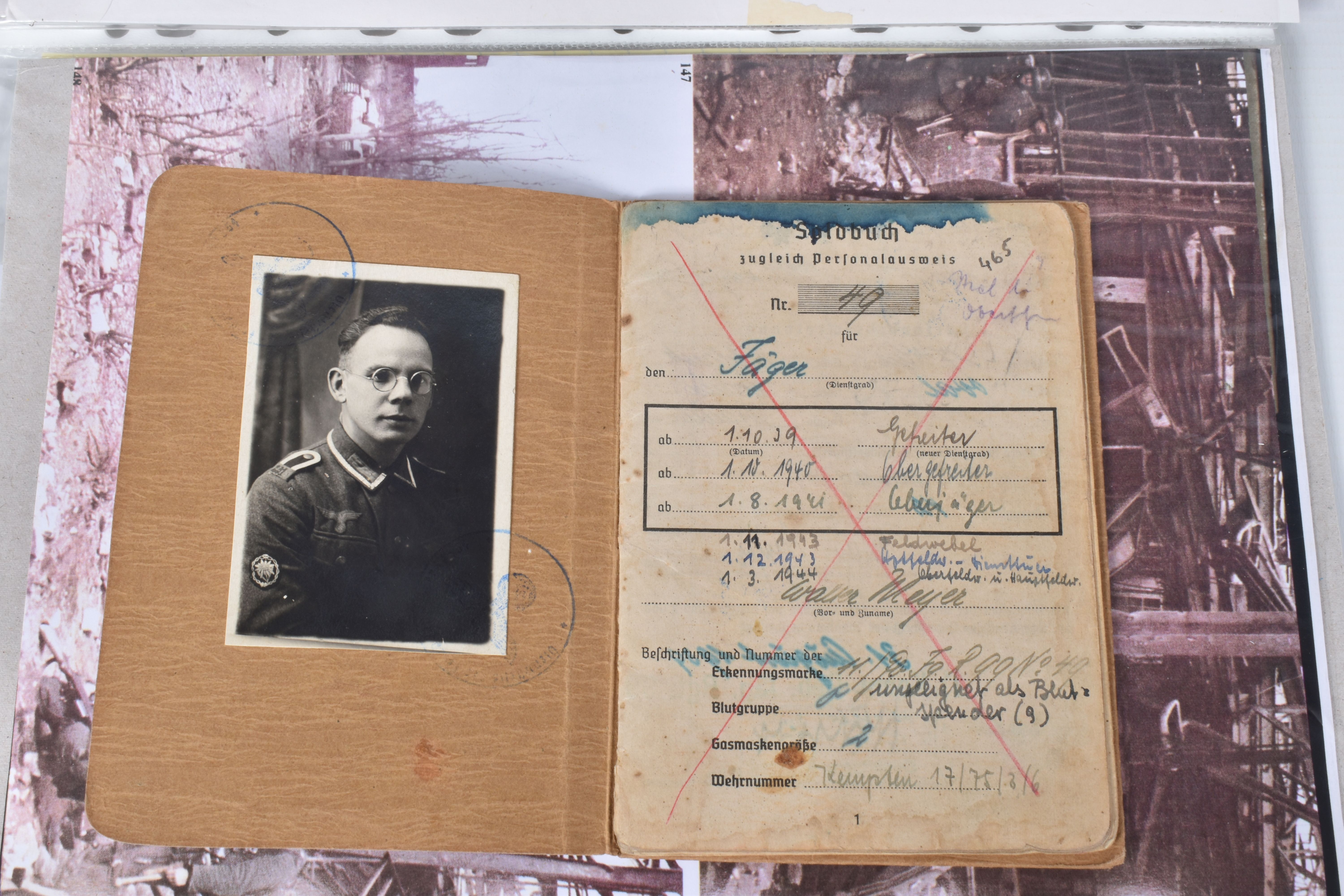 WALTER MEYER, SERGEANT, INCLUDES SOLDBUCH, photos, maps, and articles, red X through the Soldbuch - Image 15 of 24