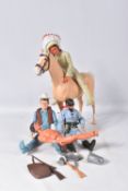 UNBOXED MARX JOHNNY WEST AND CHIEF CHEROKEE FIGURES, with Thunderbolt the horse, with some
