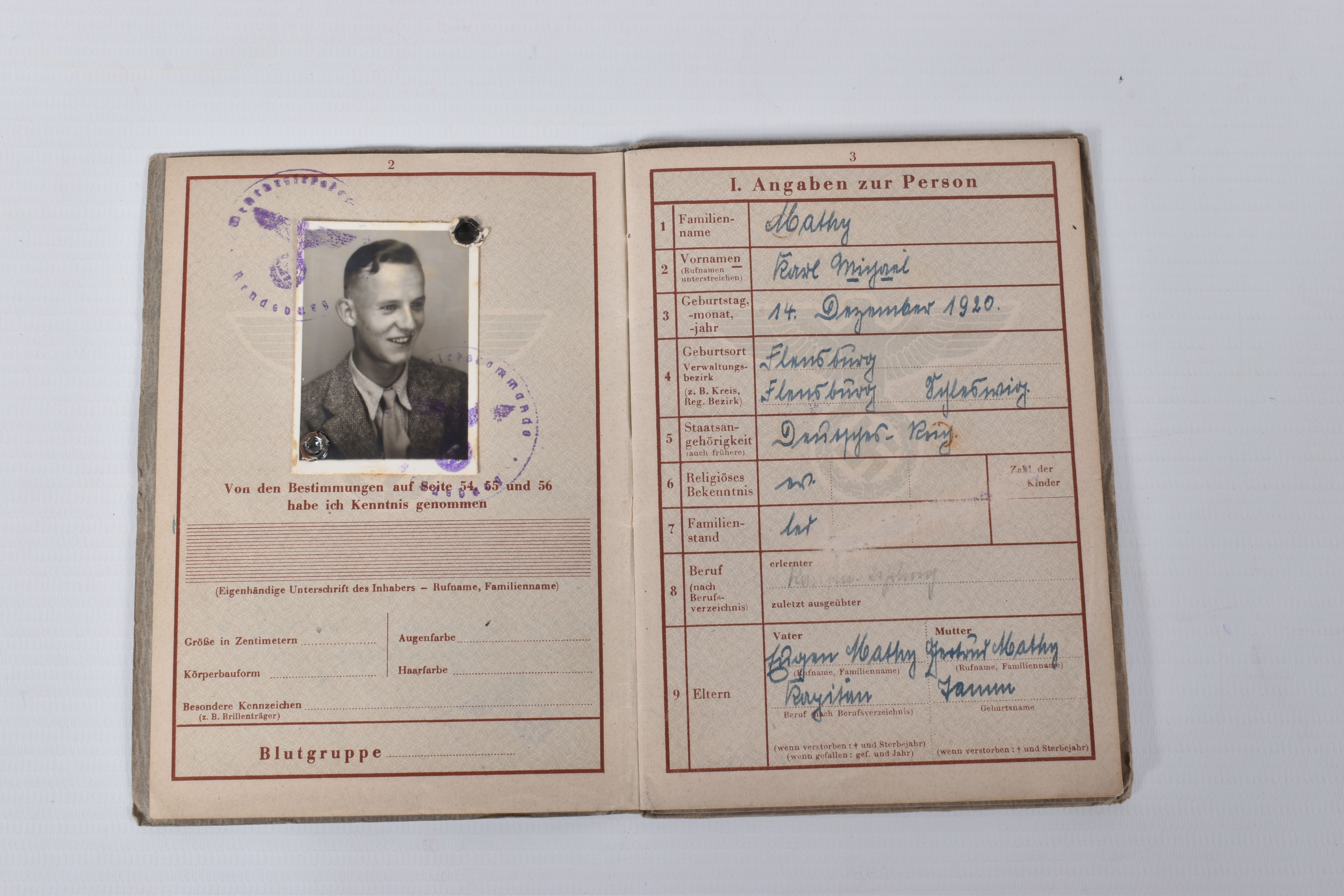 MICHAEL MATHY, DOB, 14/12/1920, place Flensburhm includes passbook, page 11 Active Service with SS - Image 2 of 6