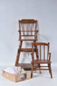 A GERMAN PINE METAMORPHIC DOLLS HIGH CHAIR, c.1910, transfer decoration, tray features a line of