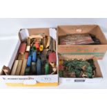 A QUANTITY OF UNBOXED AND ASSORTED OO GAUGE MODEL RAILWAY ITEMS, to include repainted Hornby Dublo