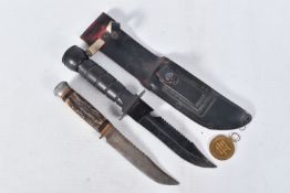 A WWI VICTORY MEDAL AND TWO KNIVES, the medal is named to M2/182858 T (Thomas) Naughton ASC, one