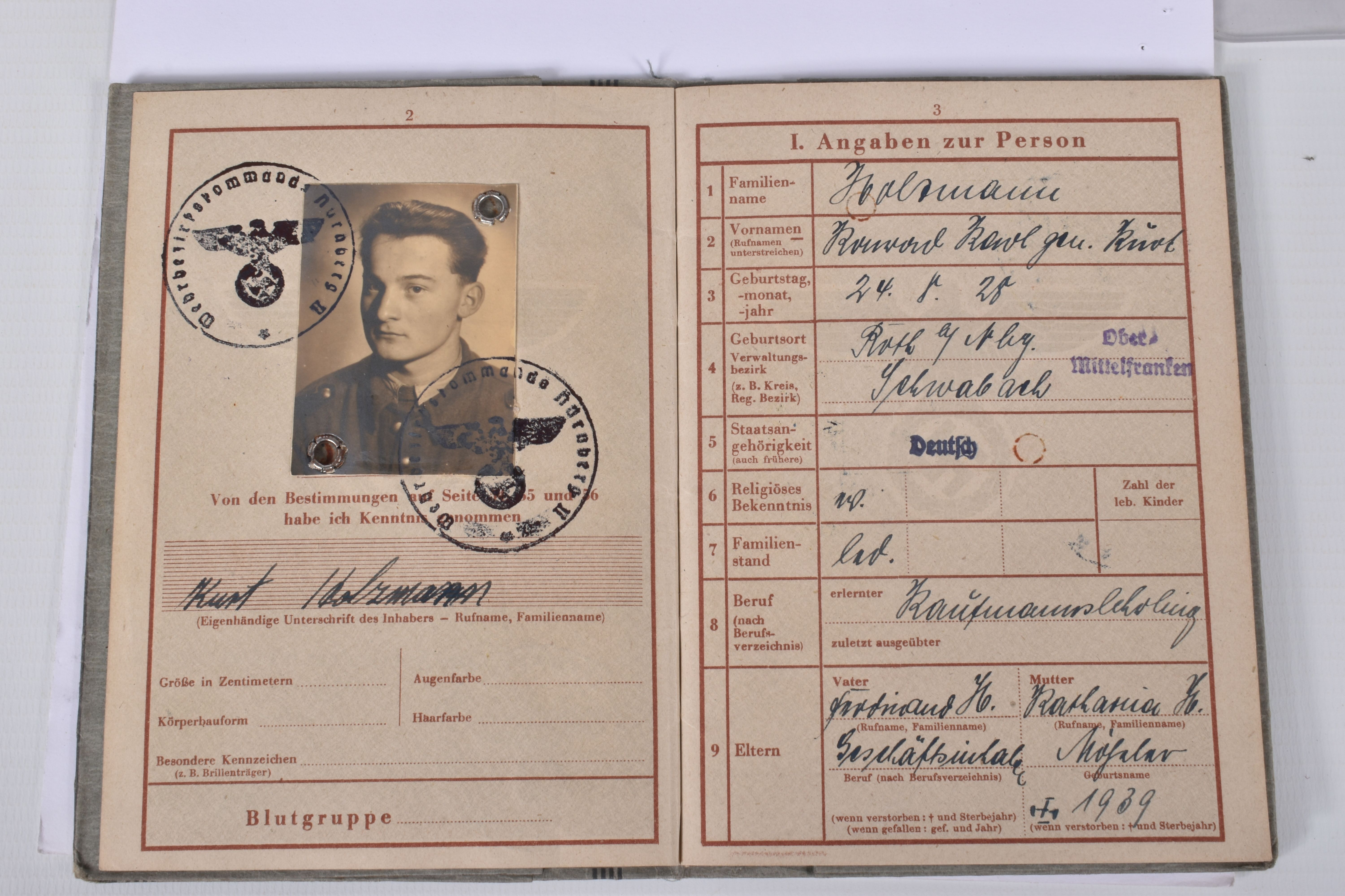 KURT HOLZMANN, DOB: 24/08/1928, PLACE: NUREMBURG (ROTH), a well documented archive to include a - Image 2 of 21