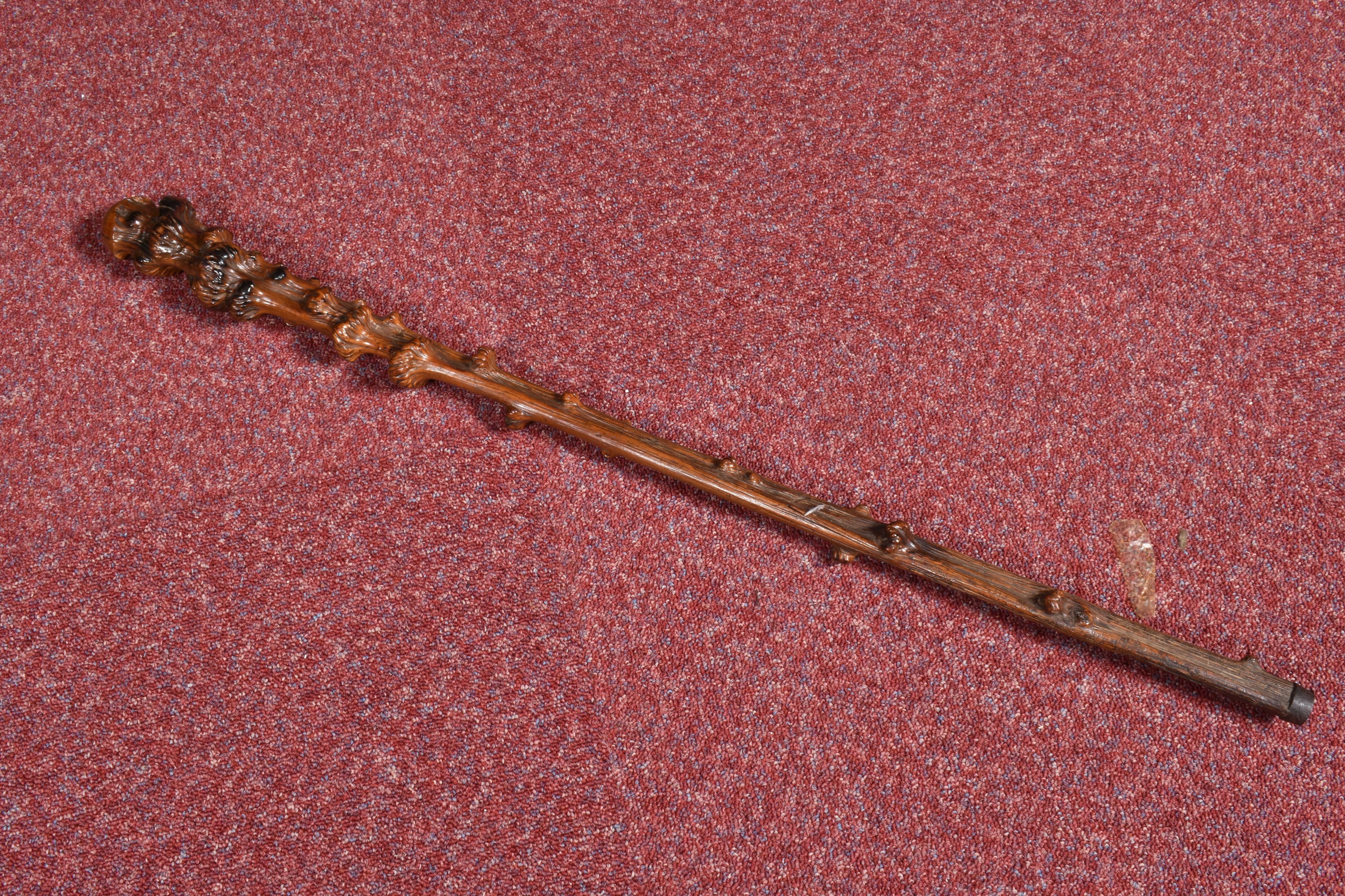 A SELECTION OF WAKLING STICKS AND RIDING CROPS, to include a black walking stick with a dented and - Image 2 of 9
