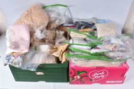 A LARGE QUANTITY OF ASSORTED ANTIQUE AND OTHER FABRICS FOR DOLL AND BEAR DRESSING AND REPAIR, sewing